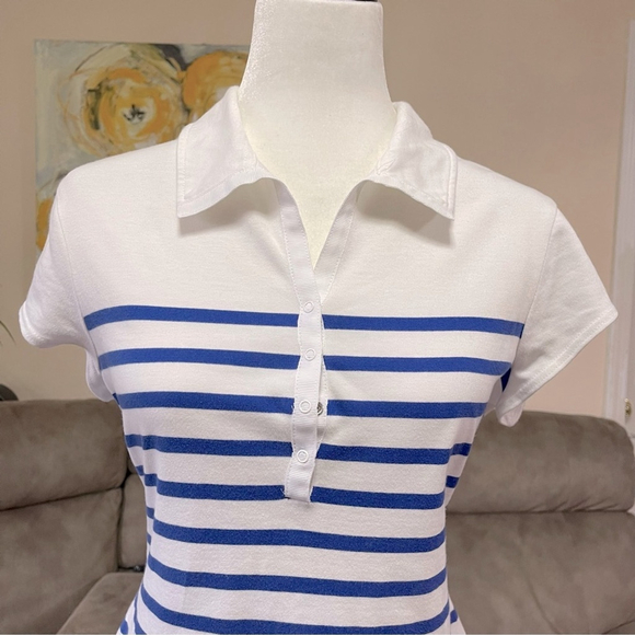 Saint James White Blue Stripes Shirt Dress US 10 - Picture 3 of 7